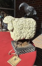 Primitive Folk Art SHEEP with BIRD CROW
