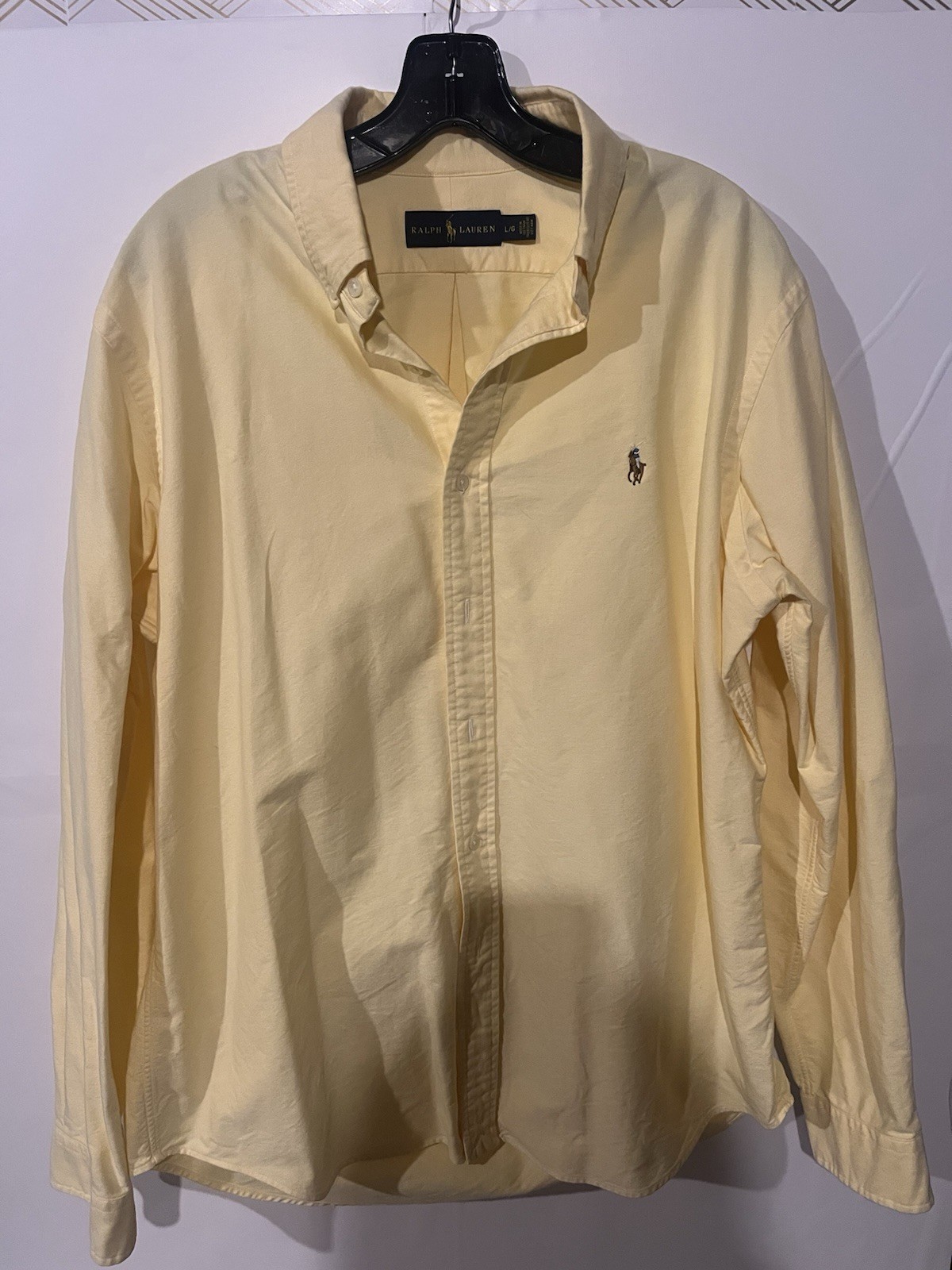 Ralph Lauren Men's Yellow Button-Down Shirt, Long Sleeve, 100% Cotton