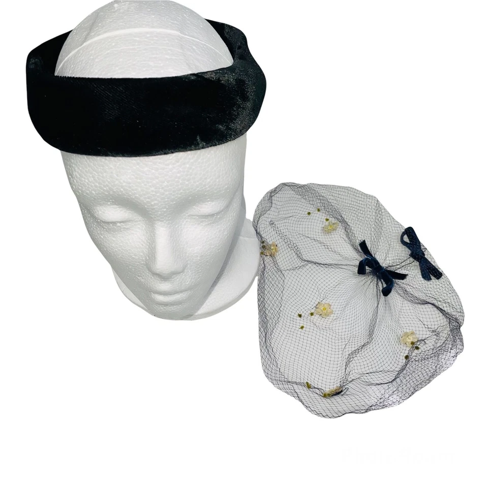 Sombrero Corona Vintage Terciopelo Negro Red Diadema Iglesia Boda Disfraz Teatro Foto 2 de 4