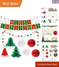 Festive Red, Green & White Paper Christmas Decorations - Easy to Hang, Reusable