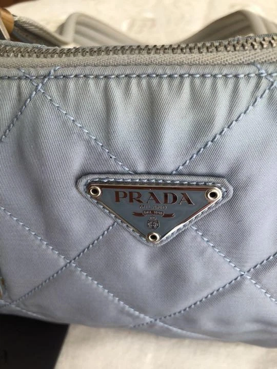 PRADA Nylon Shoulder Bag Tote Bag Auth Blue Brown Gray Medium Women Italy 118321 - Image 2 of 4