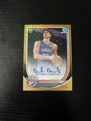 Brooks Barnhizer 2025-26 Bowman Gold Mojo Refractor Auto RC 17/50 OKC Thunder