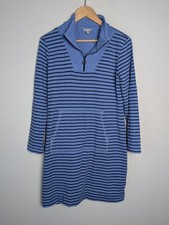 T By TALBOTS Dress Womens S Blue Short Shift 3/4 Sleeve Collared Striped Zip
