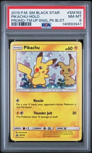 Pikachu Holo SM162 PSA 8 - 2019 Pokemon Sun Moon Promos Tag Team Blister