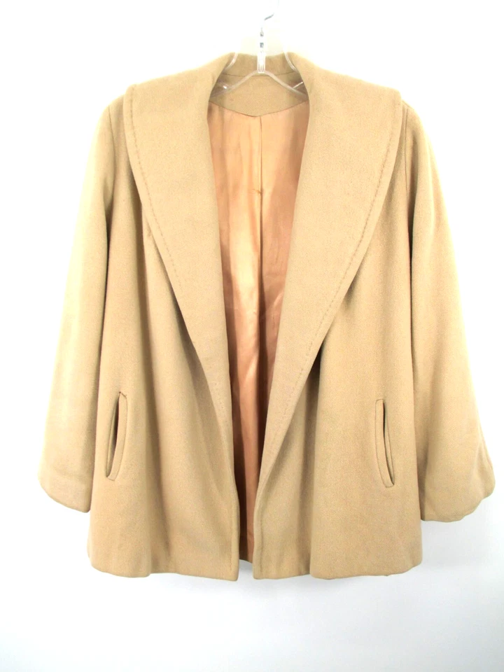 Abrigo corto vintage años 60 100 % cachemir mujer L 38" pecho beige claro bolsillos Foto 2 de 4