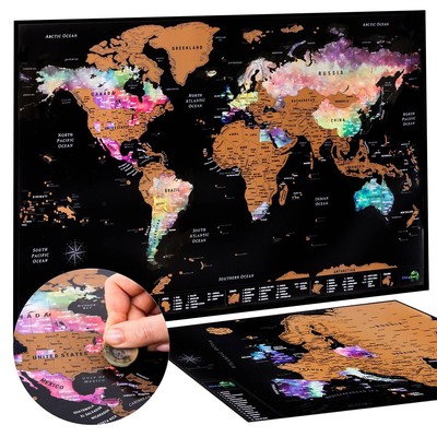 Scratch Off World Travel Map with all U.S States + Bonus Map of Europe. Premi...