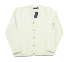 Polo Ralph Lauren Cream Ivory Cable Knit Neck Button Front Cardigan Sweater XL 