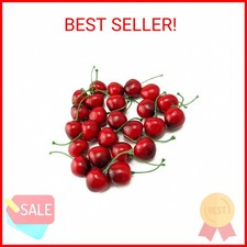 yueton Pack of 25 Artificial Lifelike Simulation Small Red Black Cherries Fake F