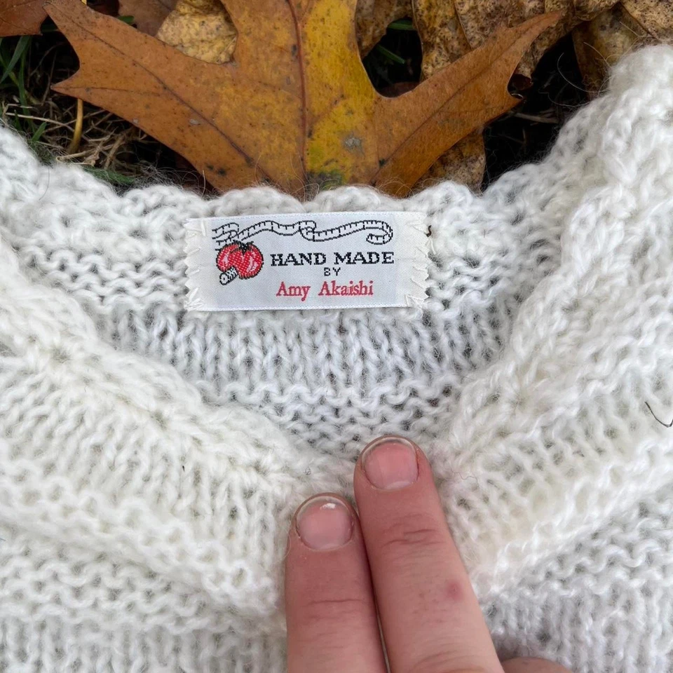 Винтажный 1970-х 1980-х годов делает 1940-х белый изящный короткий Puff рукав вязаный топ размер S/M - Изображение 4 из 4