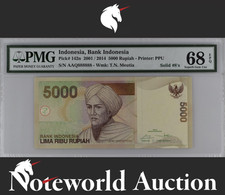 Indonesia 5000 Rupiah 2001/2014 P 142n SOLID 8-888888 UNC PMG 68 EPQ 2nd TOP POP