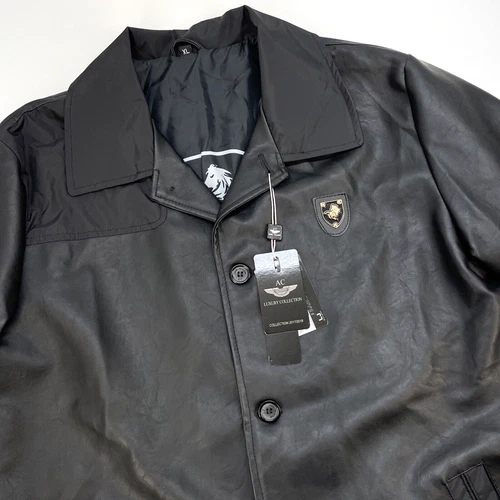 AC Luxury Collection Button Up Made In Italy Jacket Men’s XL Black Leather Feel - product listing photo