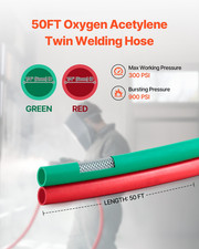VEVOR Oxygen Acetylene Hose, 1/4-Inch x 50FT Oxy Acetylene Hose with 9/16"-18 LH