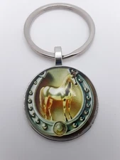Lucky Horseshoe Golden Horse Keyring Key Chain Backpack Bag Purse Car Charm