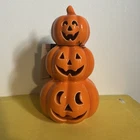 Martha Stewart Halloween Stacked Jack O Lanterns ORANGE Ceramic LED Light Up NWT