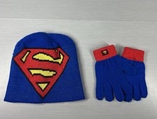 Superman DC Comics Beanie Gloves Youth Blue Knit Hero Winter Hat Gloves