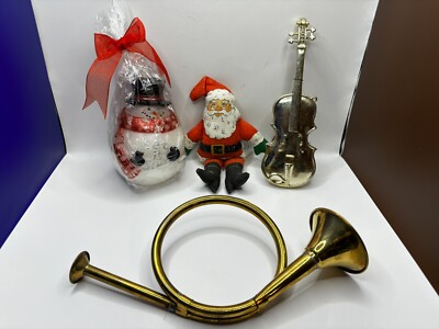 Christmas Decoration Lot | Snowman Candle NEW | Vintage Santa | Violin | Horn