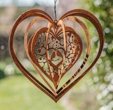 Edelrost Windspiel Herz mit Vogelmotiv - Höhe 26 cm
