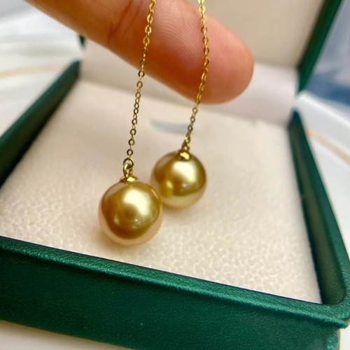 18ct Solid Gold Sprayed Akoya Pearl Chain Earrings, 18K, long drop, dangle, gift - Picture 6 of 9