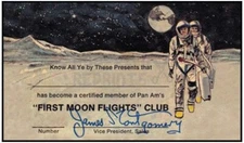 PAN AM FIRST MOON FLIGHTS CLUB MEMBERSHIP CARD - VINTAGE REPRINT