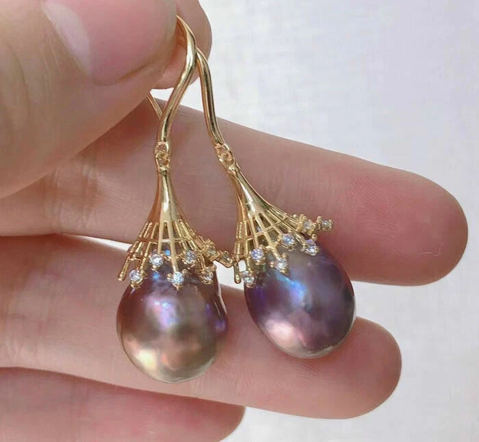 13X16mm Baroque Lavender FW pearl dangle earring 925ss - Image 2 of 3