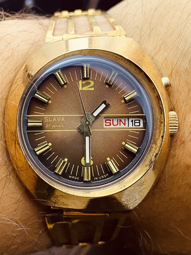 Vintage WATCH USSR SLAVA Asymmetric Gold Plated RARE Wristwatch Automatic #6268 - Picture 21 of 24