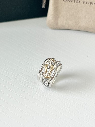 David Yurman Buckle Crossover Ring Sterling Silver & 18K Yellow Gold Size 7US