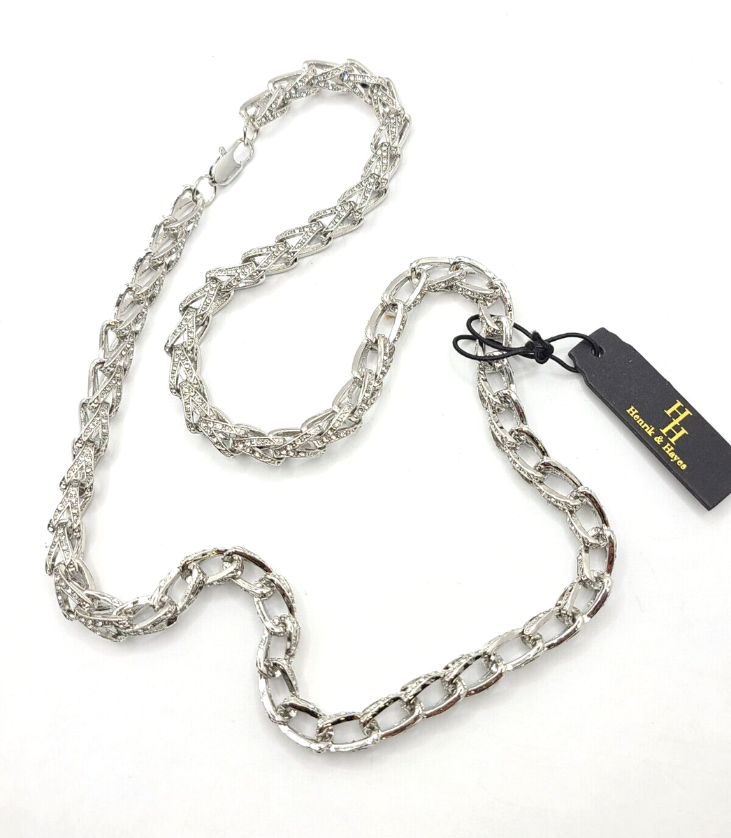 Henrik & Hayes Silver-tone CZ 8mm Interlocking Chains Necklace 24