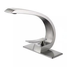   Flynama RB-QY-0726 Single Hole Bathroom Faucet W/ Deck Plate in Brushed Nickel