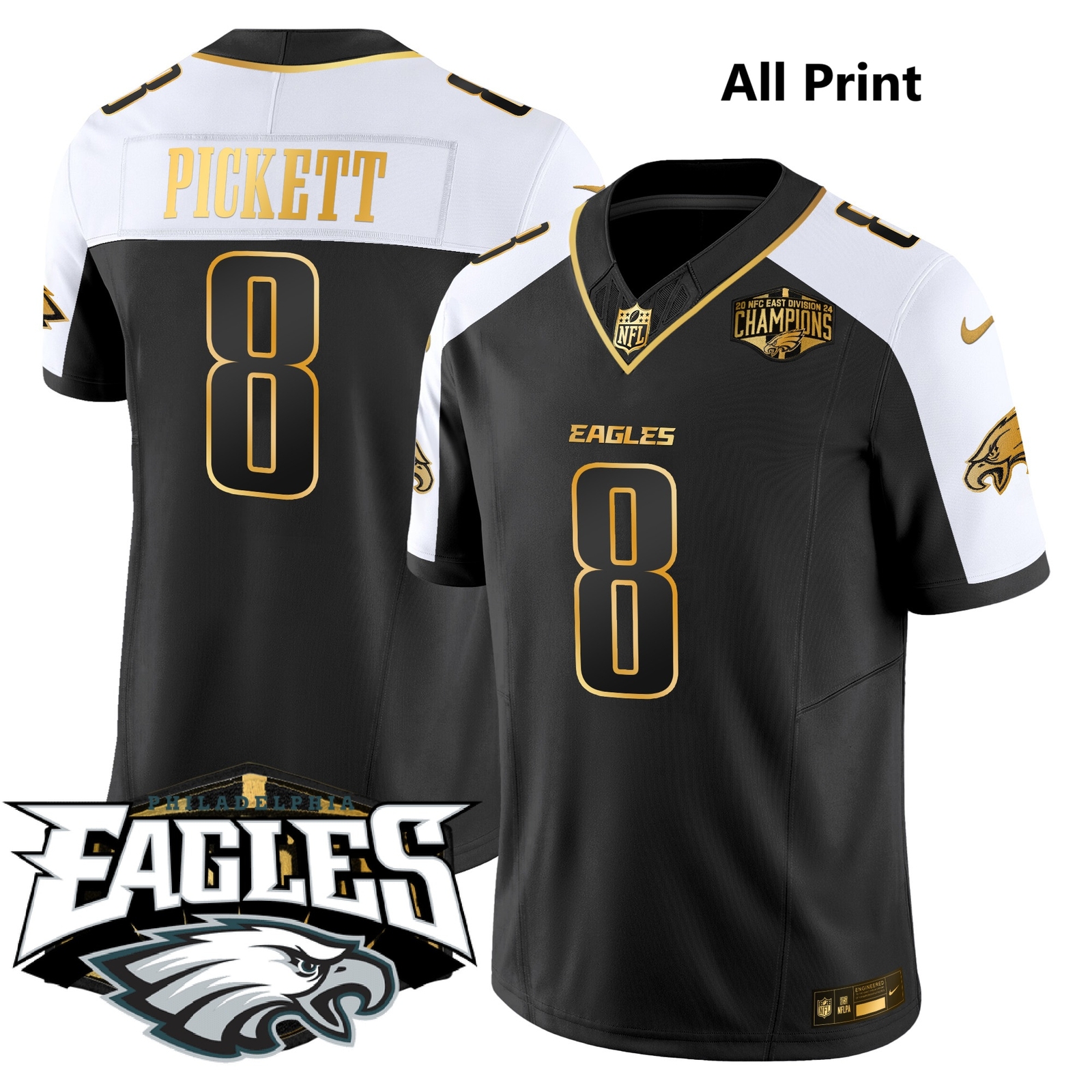 Eagles 2024xNFCxEastxDivision #8 KennyPickett Football Jersey-All Print