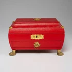 Red Wood Brass Clawfoot Victorian Georgian Sewing Jewelry Box 8.75"W Antique