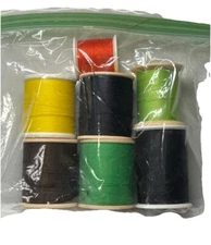 Sewing Craft Partial Thread Spools Mix 7 black brown navy green yellow red VTG