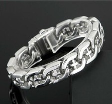 Silver Link Chain Cross Bracelet Punk Hip-Hop Men's Stainless Steel Bangle 14mm