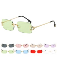 Rimless Rectangle Sunglasses, Tinted Lenses Glasses Shades Y2K Frameless Eyewear