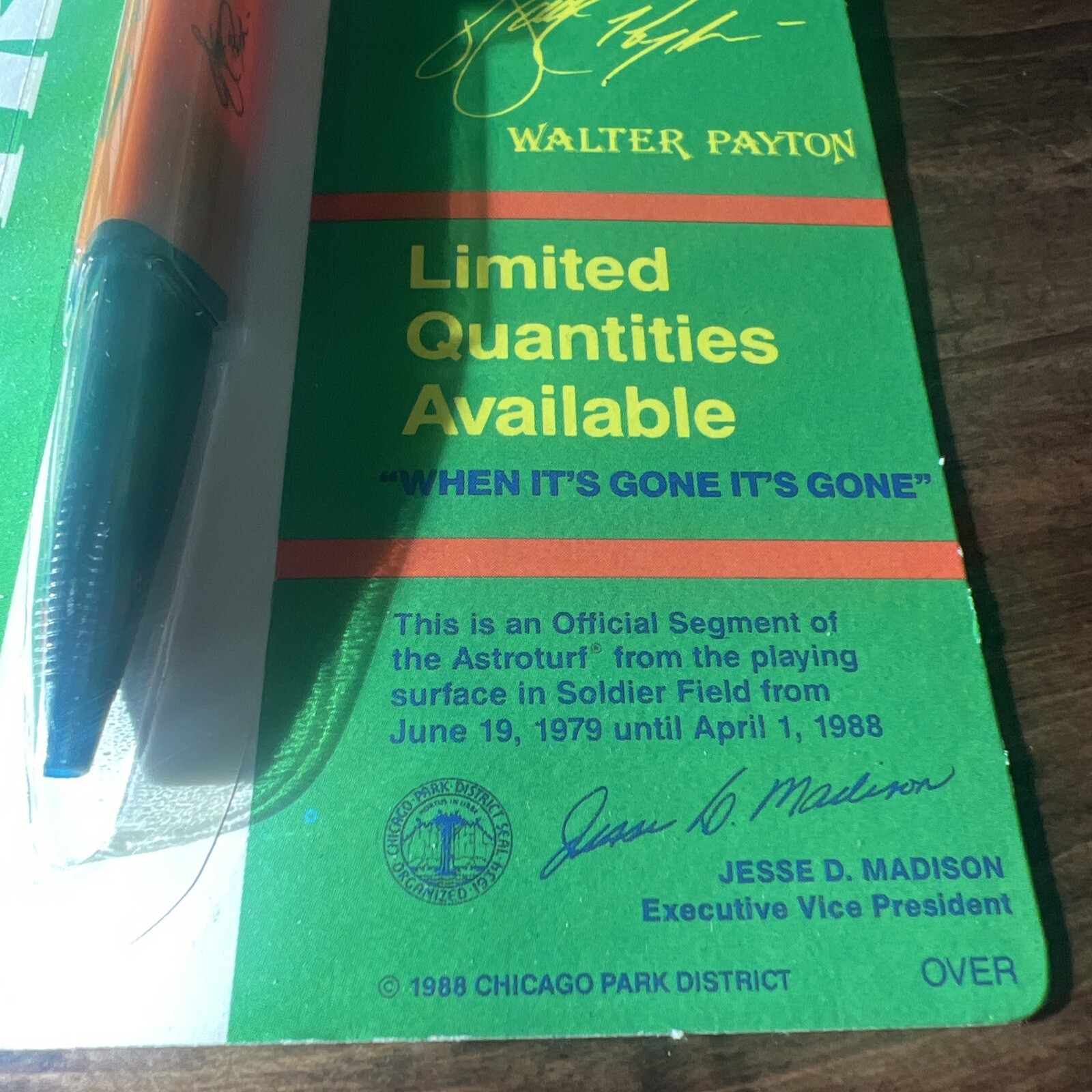 Chicago Bears Walter Payton Soldier Field Astroturf Pen eBay