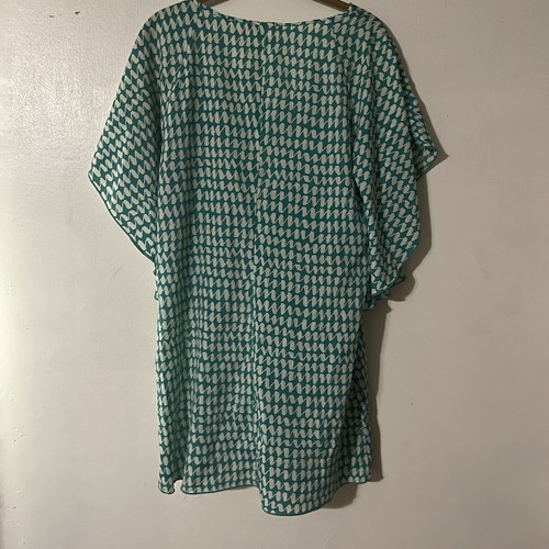 TRIXXI Women Pullover V-Neck Tunic Teal White Print Batwing Sleeves Size Medium - Picture 2 of 5
