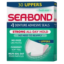 Sea Bond Secure Denture Adhesive Seals, Fresh Mint Uppers, Zinc-Free, All-Day-Ho