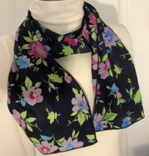 Vintage Navy Floral Neckscarf / Scarf flower design 52x8"