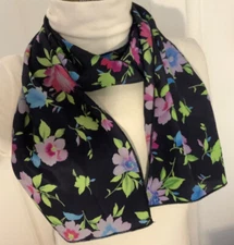 Vintage Navy Floral Neckscarf / Scarf flower design 52x8" 