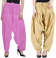 Women's Pure Cotton Plain Semi Patiala Salwar Pant Beige  Baby Pink Pack 2Pcs