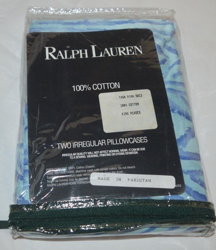 RALPH LAUREN Jamaica Blue Chevron KING PILLOWCASES SET HERRINGBONE Soft 450TC - Picture 5 of 5