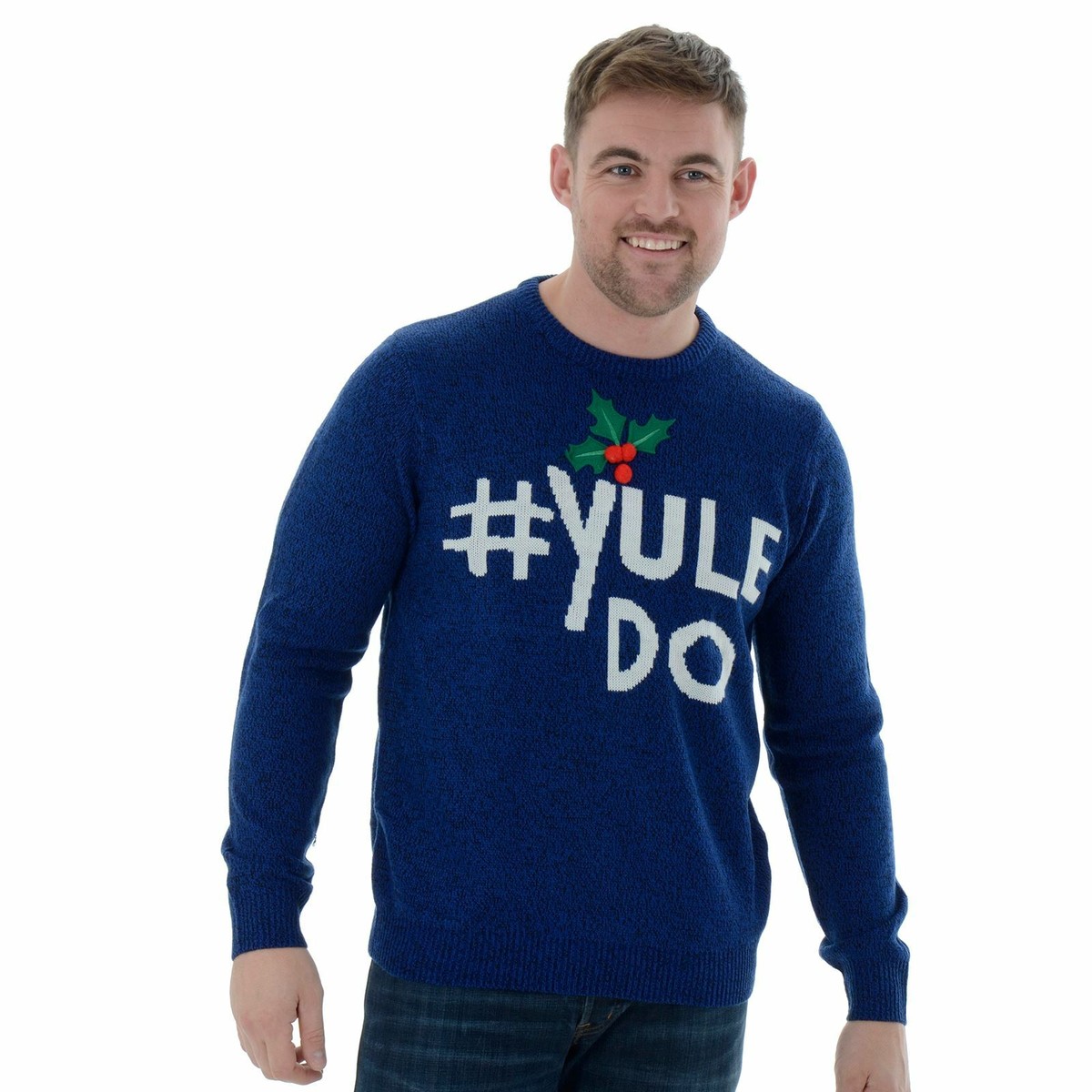 Mens Novelty Christmas Jumper Funny Knitted Xmas Sweater Blue Marl #Yule Do