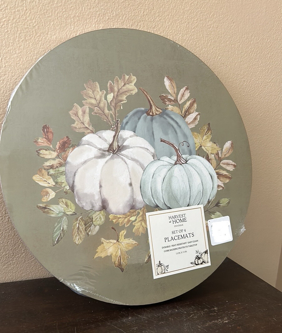 NWT Envogue Set of 4 Autumn Fall Thanksgiving Pumpkin Cork Placemats 15