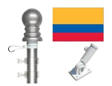 Colombia 3'x5' Polyester Flag & Spinner Flagpole Set w/Adjustable Bracket