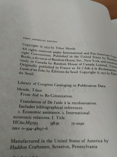 From Aid to Re-Colonization : Lessons of a Failure, Hardcover, Tibor Mende, HCDJ - Picture 7 of 11