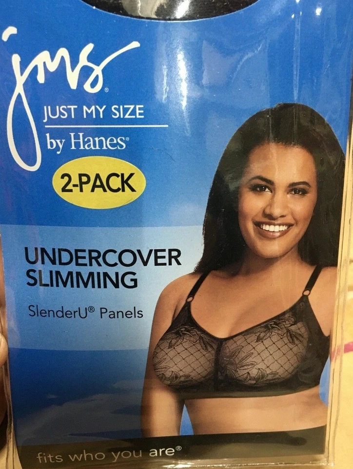 Just My Size Undercover Slimming Wire free Bra 2 Pack Black/Nude Size 38D - 50DD - Image 2 of 2