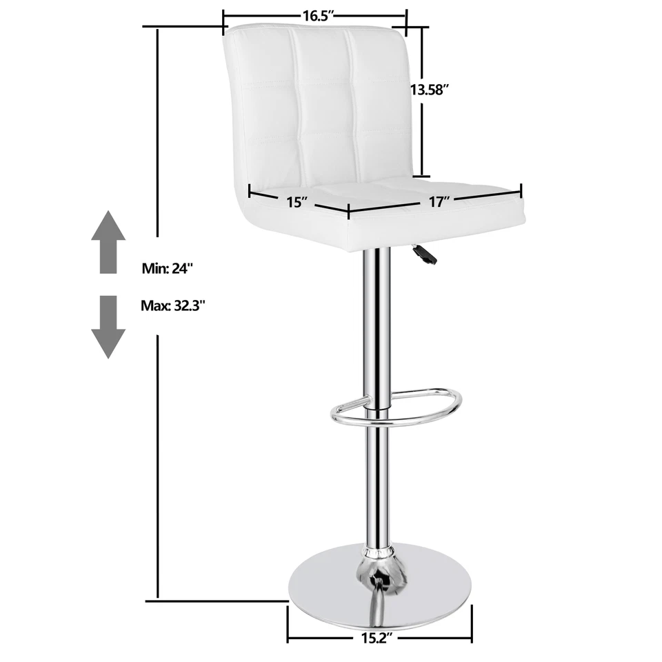Set of 4 Bar Stools Adjustable Counter Height Swivel Chairs Square PU Leather - Image 3 of 4