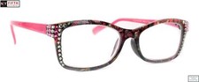 Frida Bling Women Reading Glasses w Rose n Black Diamond Genuine Crystals