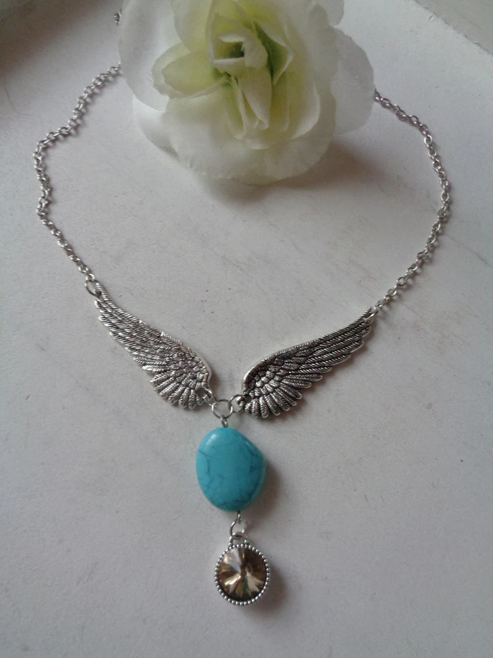 Gliederkette silber Flügel Türkis Howlith imitat strassanhänger kaffeebraun