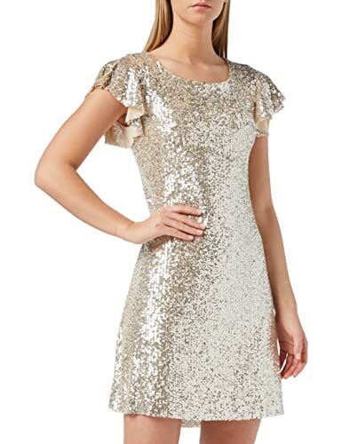 New Look Minikleid Gold Pailletten Flatterärmel Größe 10 - Bild 1 von 10