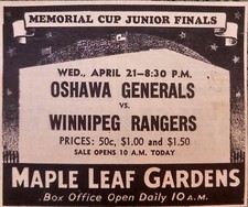 1943 MEMORIAL CUP JUNIOR HOCKEY FINALS HAND OUT OHA  NHL MLG MAPLE LEAF GARDENS 
